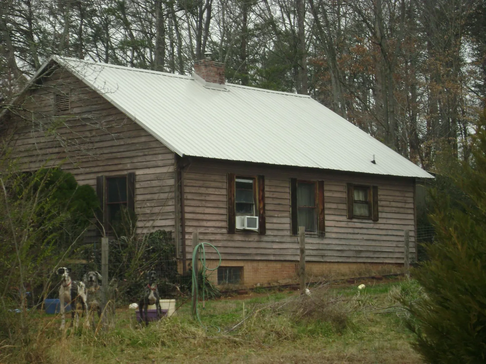 White metal roof on an old wood sided farmhouse, from a Asphalt Shingle Roof Repair job in Richards